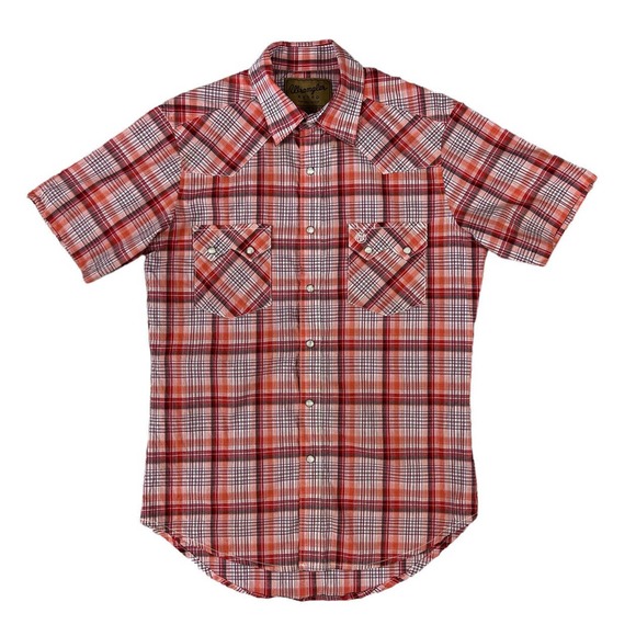 Wrangler Retro Western Shirt‎ MVR419M Red Plaid Short Sleeve Pearl Snap Small - Picture 1 of 7